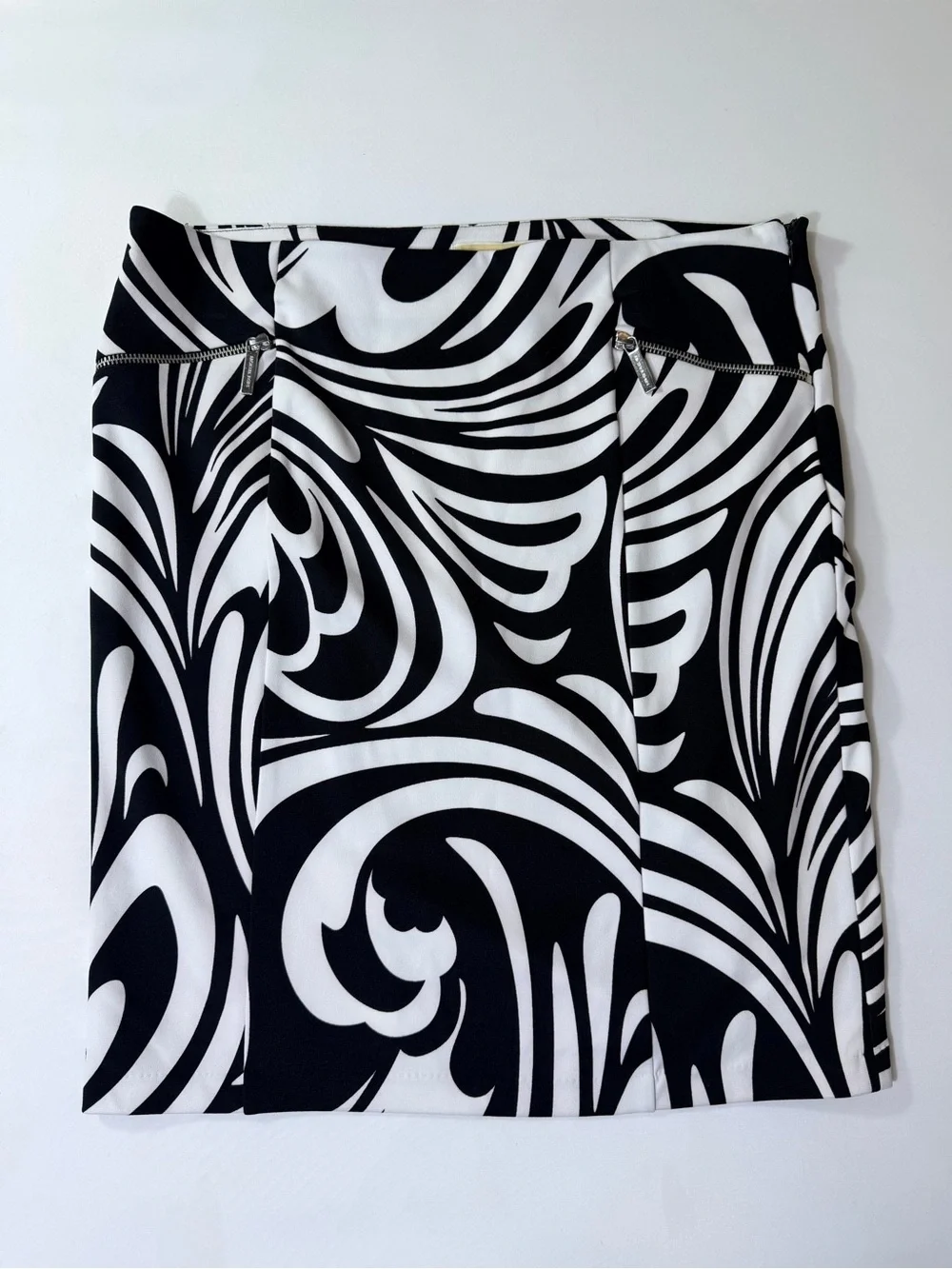 Michael Kors Black and White Swirl Print Skirt Size 14 Petite NWT